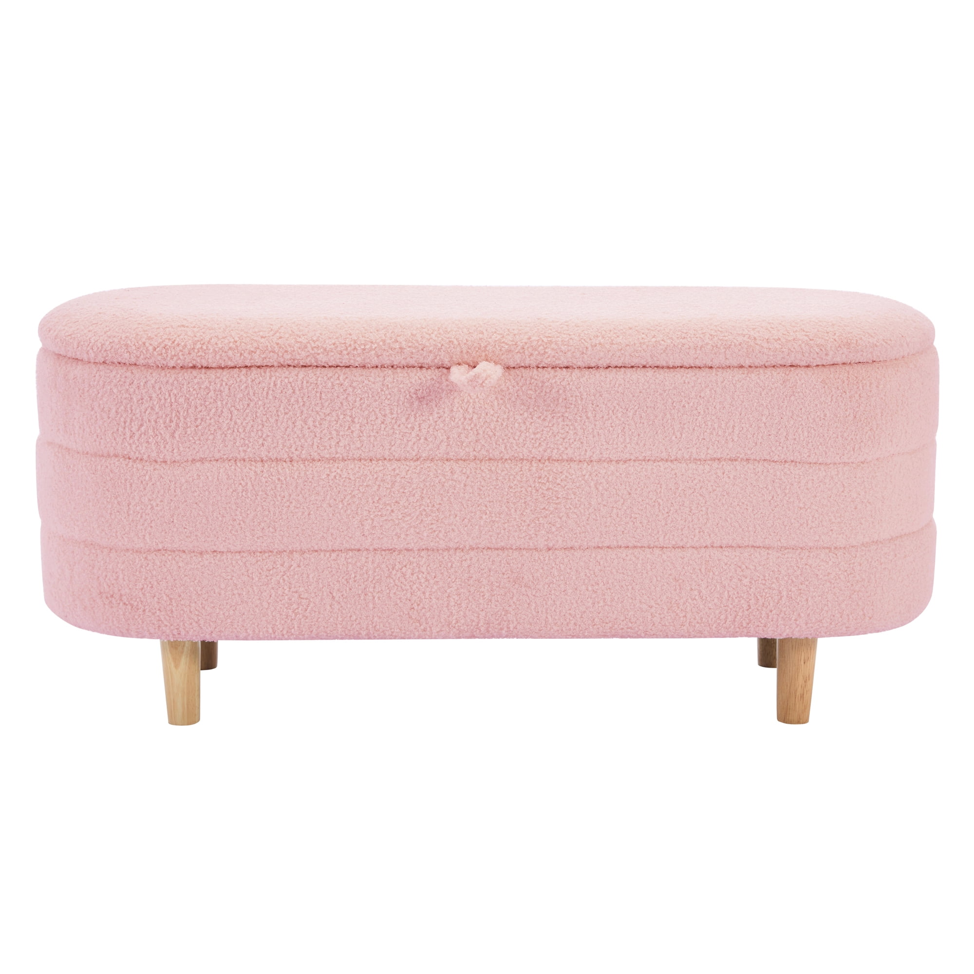 Euroco Upholstery Storage Ottoman Bench, Velvet and Button-Tufted for Living Room, Pink