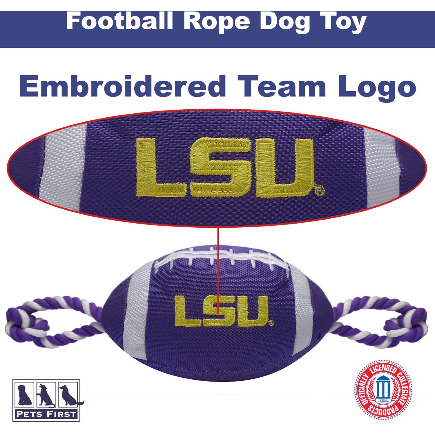 Pets First Collegiate Louisiana State Nylon Football-Licensed
