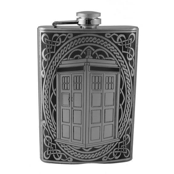 Hip Flask Plus 8oz Police Call Box Celtic Flask - Leak-Proof & Unique Design