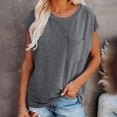 thumbnail image 7 of Jzuxvd Women's Casual Cap Sleeve V Neck T Shirts Basic Summer Tops Loose Solid Color Blouse Dark Gray XXL, 7 of 7