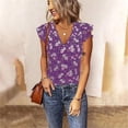 thumbnail image 2 of Camiseta de manga corta con estampado Floral Vintage para mujer, ropa informal holgada con volantes y cuello en V, moda de verano 2022, 2 of 4