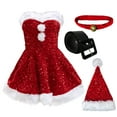 thumbnail image 2 of Christmas Dress for Women Sexy Santa Costume Strapless Velvet Mini Dress with Hat Belt Choker Holiday Outfit, 2 of 7