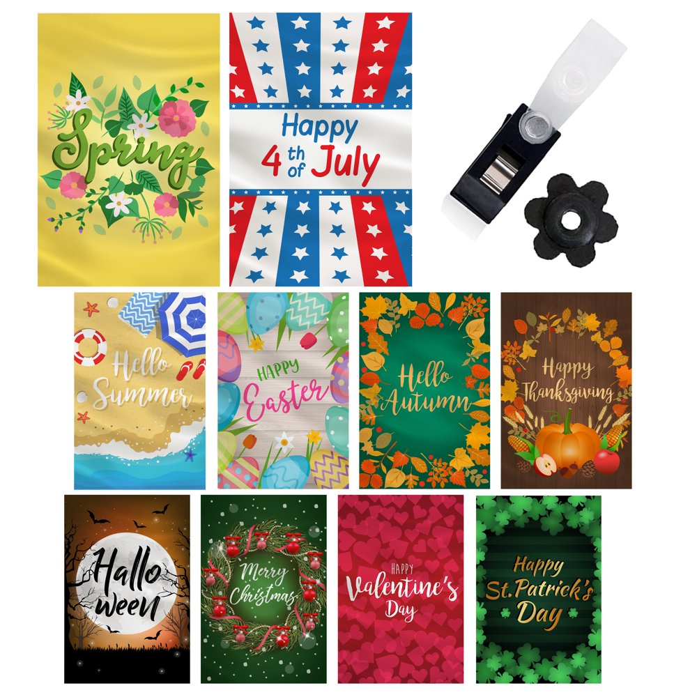 Mogarden 10Pack Seasonal Garden Flag Set, 12 x 18 inches, Decorative