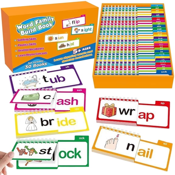 Word Family Flip Books, 30 Read and Rhyme Flip Books, Read and Rhyme Flip Activity Book, Word Families Flash Cards, ABC Vocabulary Flash Cards, Educational Reading Games