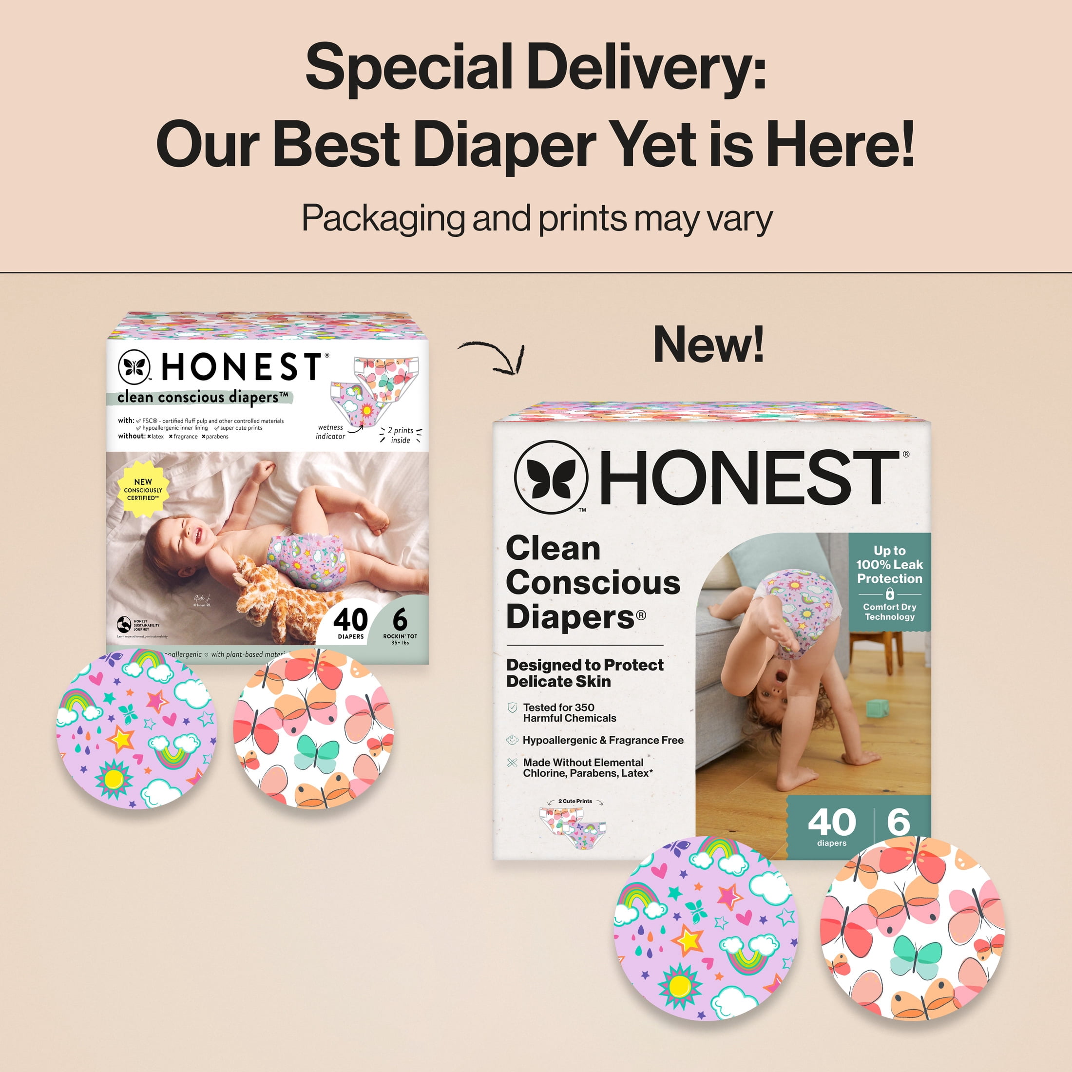 The Honest Company Clean Conscious Diapers® | Up to 100% Leak Protection I Designed to Protect Delicate Skin I Hypoallergenic + Fragrance Free | Sky's the Limit + Wingin It, Size 6, 40 Count Club Box