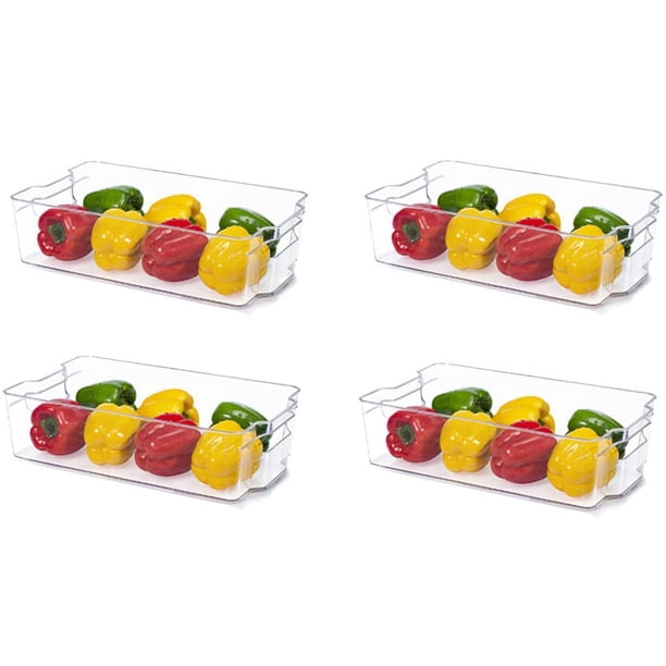 4 contenedores organizadores de refrigerador de plástico transparente para congelador, gabinete de cocina y organización de despensa