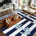 thumbnail image 5 of Navy Blue Stripe Nautical Area Rugs 3x5 for Living Room, Aqua Anchor Summer Coastal Non Slip Washable Rug Runner, Low Pile Indoor Floor Carpet Mat Bathroom Rugs for Bedroom, Kids Room, 5 of 9