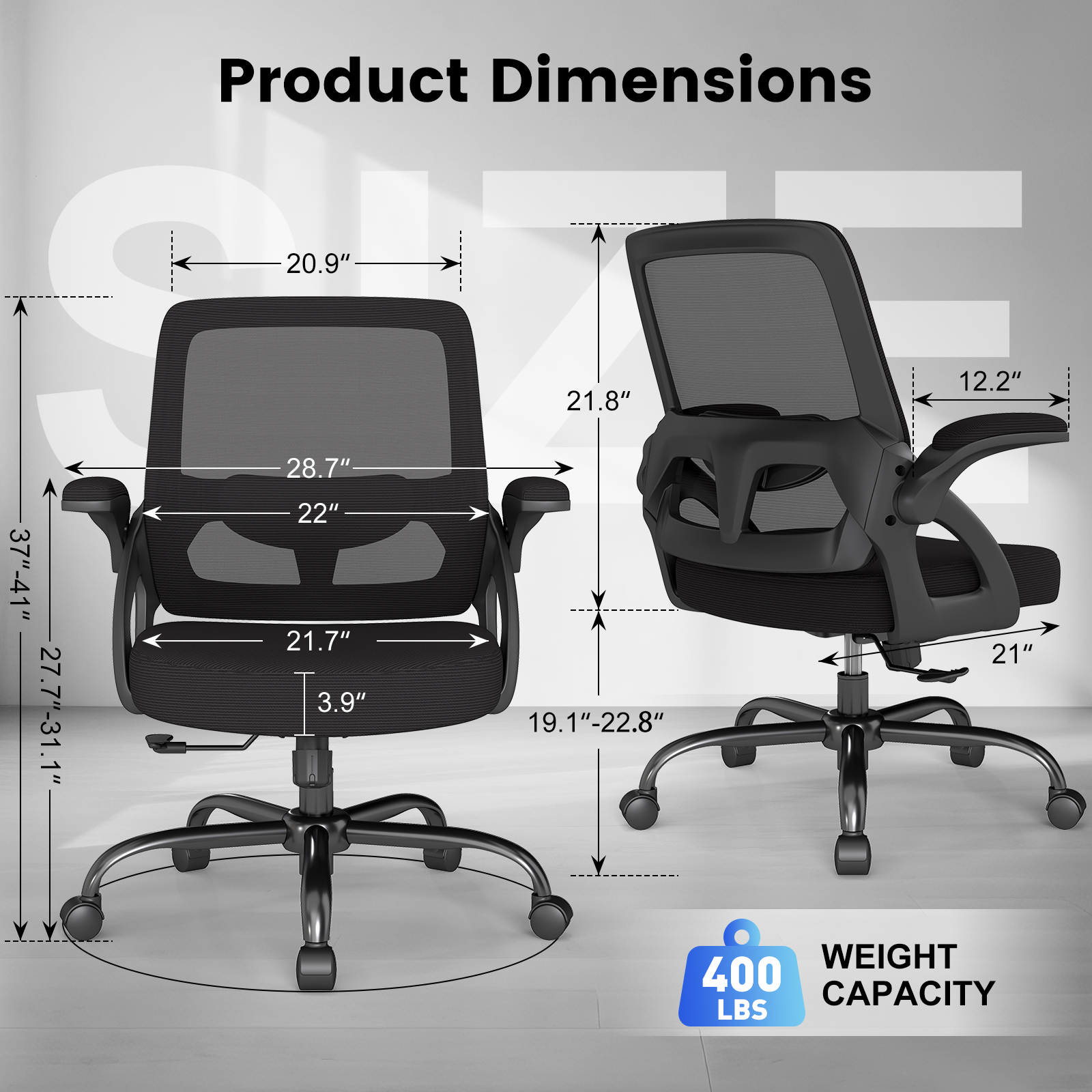 YERAIRR Big Mesh Office Chair 450LB, Ergonomic  Executive Desk Chairs Widen Seat  Lumbar Support  Flip up Armrest  Black