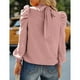 thumbnail image 4 of Mujeres largo puff manga Tops camisa de moda elegante suelta casual color puro Masajeadores cuello blusa para el trabajo, 4 of 6