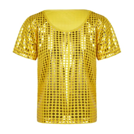 AWZXDE Toddler Girls Casual Comfortable Sequin Vest Top for Party and Everyday Wear Short Sleeve Kids Tops from Girls Tops Tees Gold 4-5 Years