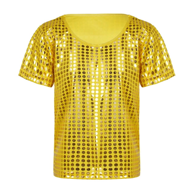 YOUSNH Robe de Fête Décontractée à Paillettes pour Filles Garçons Manches Courtes Gilet Haut Or 6-7 Ans