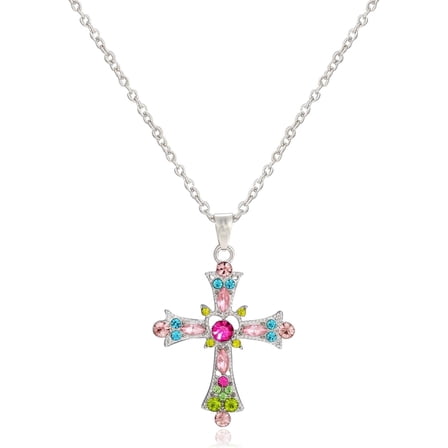 YMCSTONEMA Cross Necklace For Women Faith Cross Pendant Necklaces Cz Colorful Crystal Cubic Zirconia Rhinestone Birthday Religious Jewelry Gift For Teen And Ladies3428