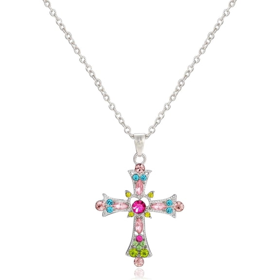 YMCSTONEMA Cross Necklace For Women Faith Cross Pendant Necklaces Cz Colorful Crystal Cubic Zirconia Rhinestone Birthday Religious Jewelry Gift For Teen And Ladies3428
