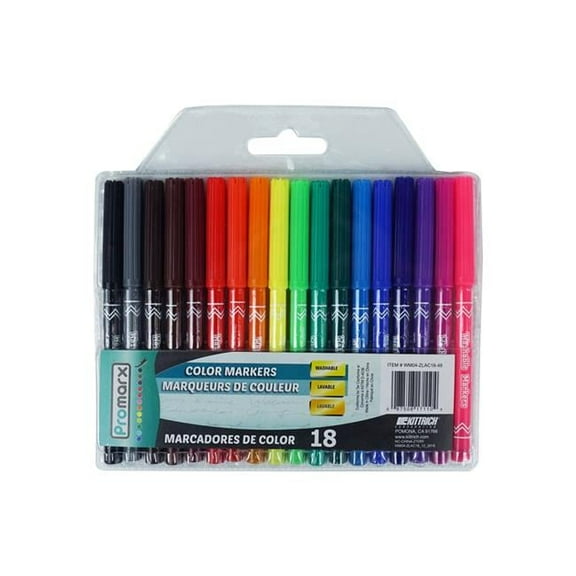 Non-Toxic Washable Markers, Assorted Color - 18 per Pack - Case of 48
