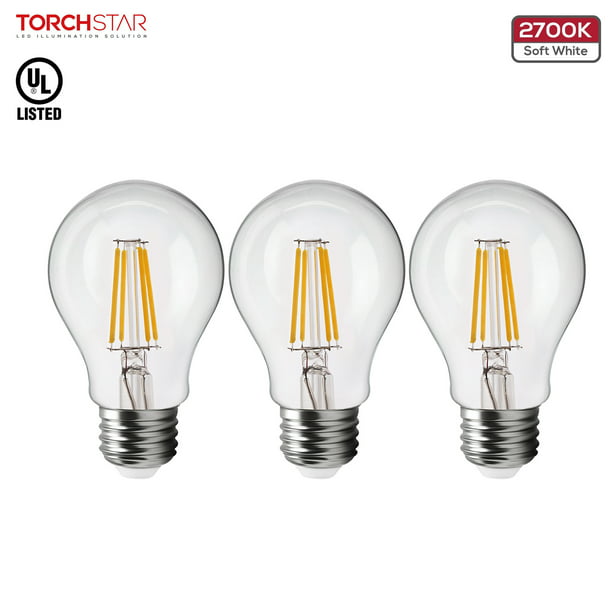 TORCHSTAR 4.5W (40W Equiv) Dimmable LED A19 Edison Style Bulbs for Pendants, Sconces, Filament LED Bulbs, 2700K Soft White, CRI>80, Beam Angle Bulb, Pack of 3 - Walmart.com