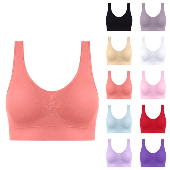 Women's 2026 Seamless Comfortable Sports Bra with Removable Pads Casual Sleep Bra Watermelon Red 44