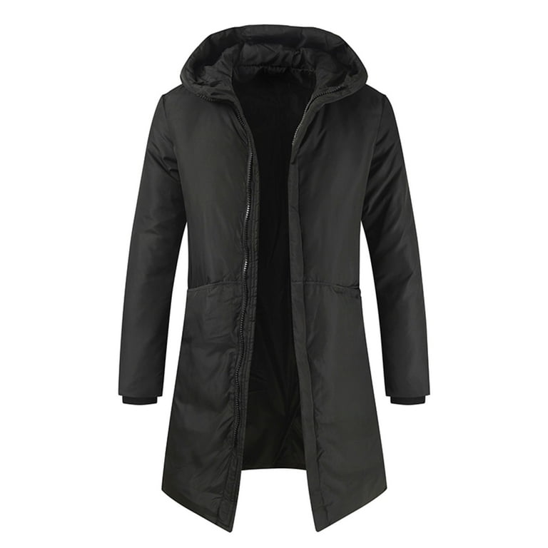 Black Male Winter Warm Solid Pocket Down Jacket Coat Hooded Long Sleeve  Zipper Fly Jacket Coat - Walmart.com