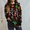 thumbnail image 1 of Suéter navideño, calcetines navideños, suéter de copo de nieve, suéter suelto de cuello redondo y manga larga para mujer, 1 of 5