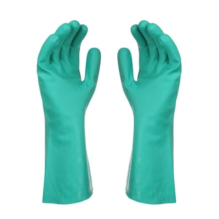 TASTAN Rubber Gloves Extra Long Rubber Cleaning Gloves - 16 Waterproof Dishwashing Gauntlets with Cotton Lining Heavy Duty Kitchen Gloves for Hot Water (Pair) Gloves for Washing Dishes Green1