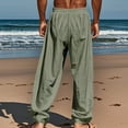 thumbnail image 4 of USNSM Men's Straight Leg Pants Casual Beach Cotton Linen Loose Full Length Trousers Drawstring Elastic Waist Jogger with Pockets Green 3XL, 4 of 8