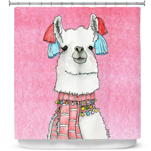 Shower Curtains 70" x 84" from DiaNoche Designs by Marley Ungaro - Scarf Llama Light Pink
