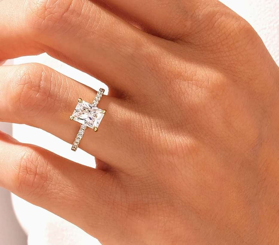 vylahjewellery Dainty Radiant Cut 1.50 CT Moissanite Diamond Ring 10K White Gold Engagement Ring for Women