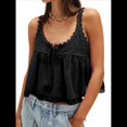thumbnail image 2 of Camiseta Sin Mangas con Ribete de Encaje para Mujer, Estilo Y2K, con Lazo Frontal, Semitransparente, , Sin Mangas, con Cuello Redondo y Holgada. Negro S, 2 of 7