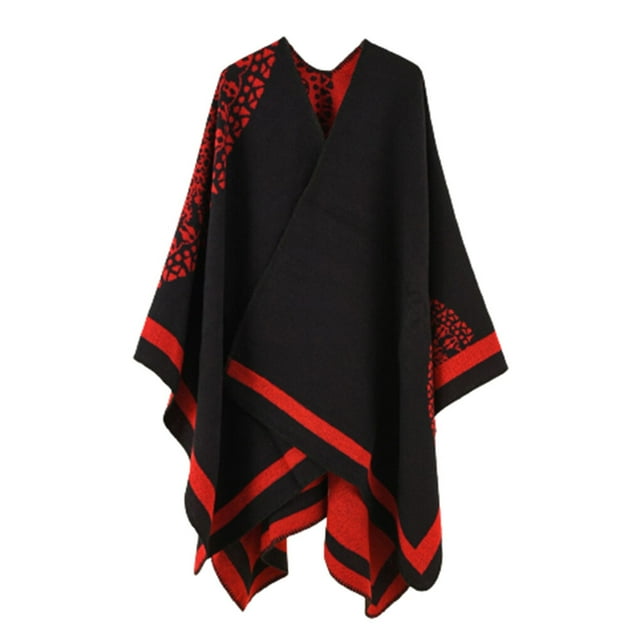 Maytalsory Poncho d'Hiver Froid pour Femme, Cape de Mode Portable, Enveloppes Chaudes, Châle Chauffant pour Fête, Déguisement Quotidien, Plein Air, Voyage, Rouge