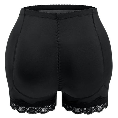 

Temacd High Waist Non-slip Elastic Waistband Lace Trim Women Panties Padded Fake Butt Lifter Corrective Underpants Black