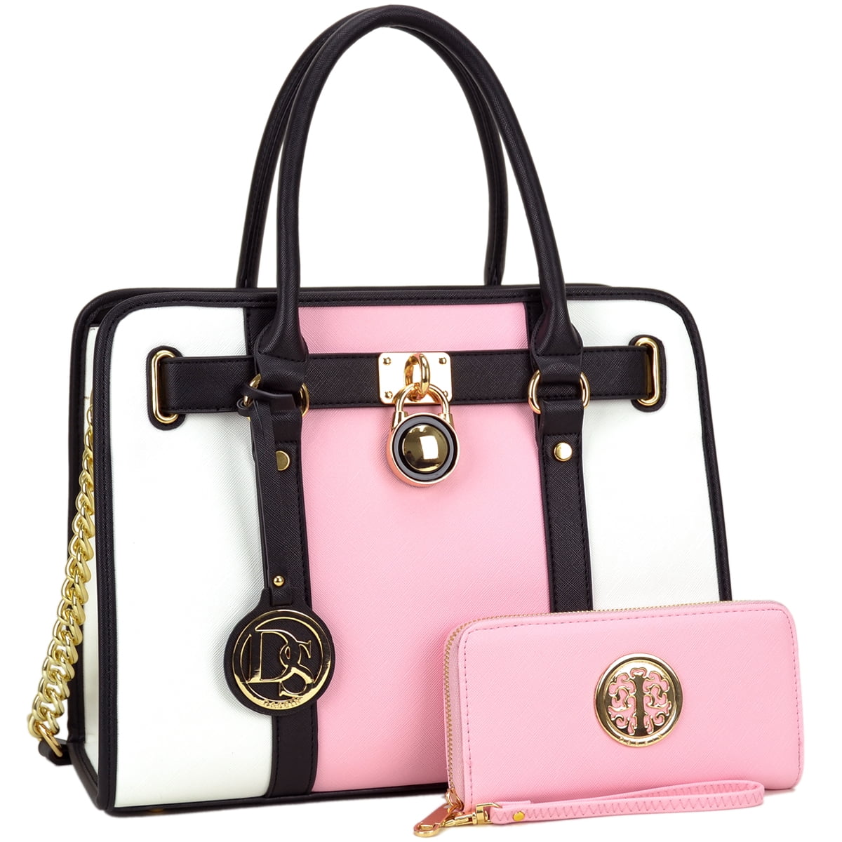 Dasein Women Handbags Purses Two Tone Satchel Bags Top Handle Shoulder Bags Work Tote with Matching Wallet