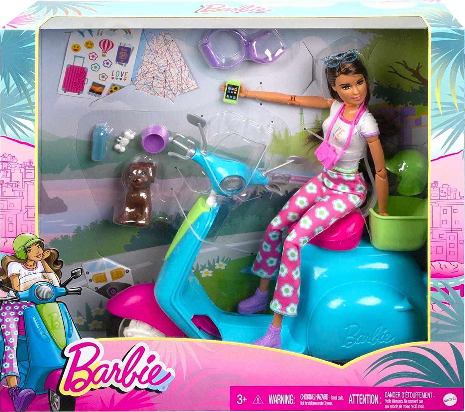 Barbie Fashionistas Doll and Scooter Travel Playset with Stickers