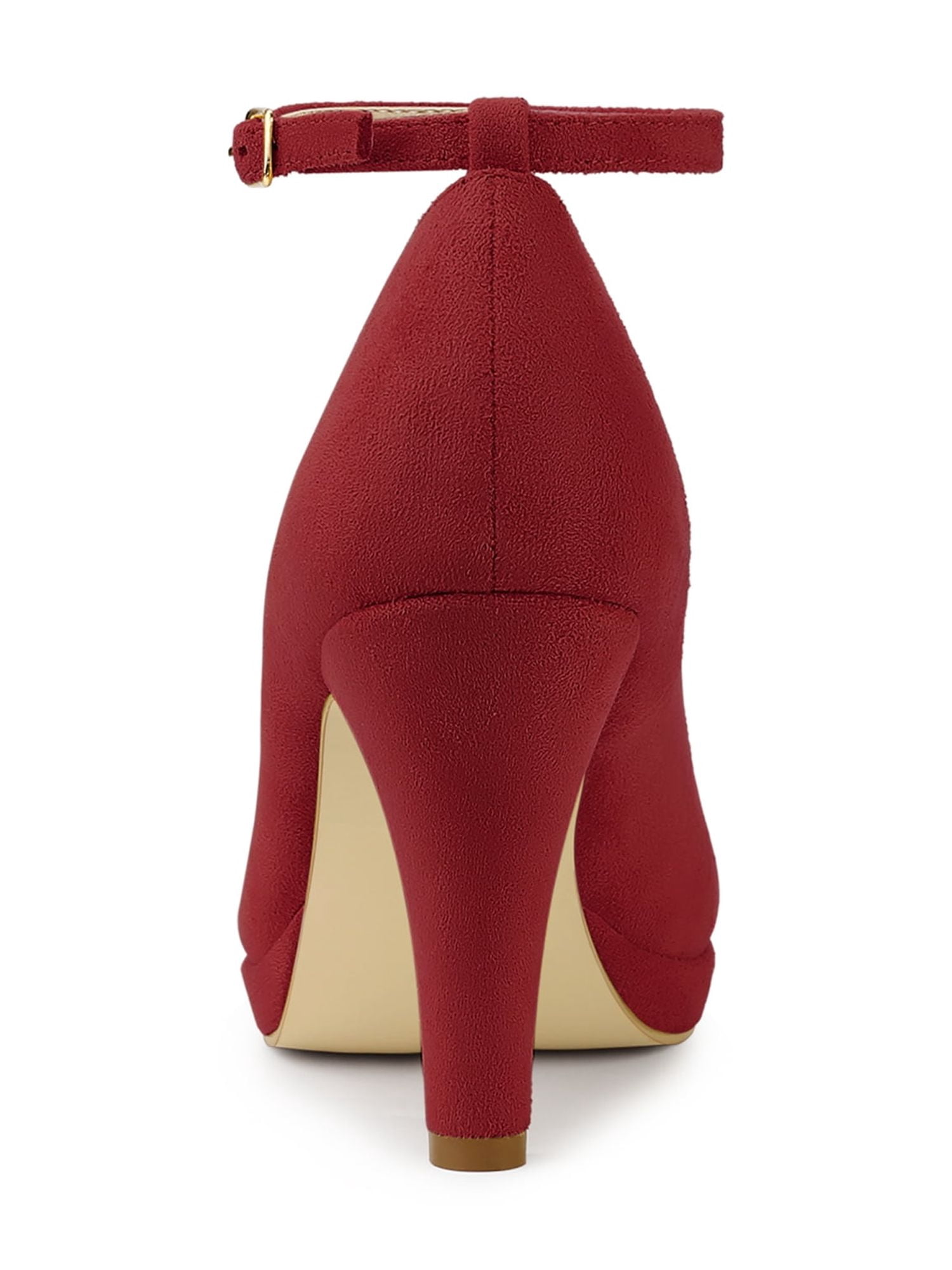 Unique Bargains Women's Round Toe Stiletto Heel Ankle Strap Pumps Red 6.5