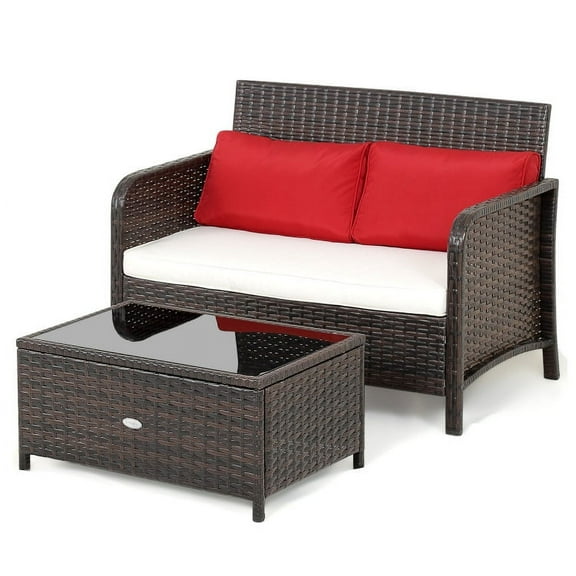 Aimee Lii 2 Pieces Wicker Loveseat Set with Coffee Table, Outdoor Patio Furniture