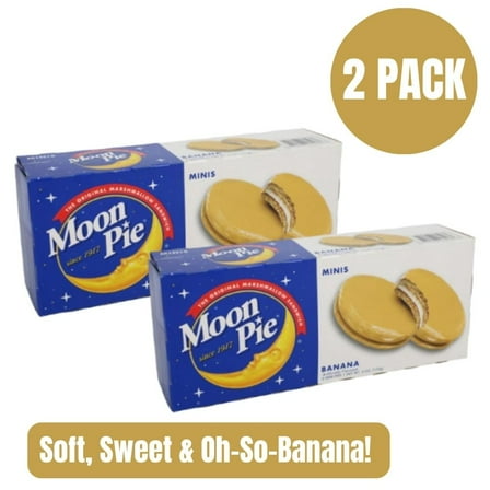 Moon Pie Banana-Flavored Minis, 6-ct Box (2-Pack) – Original Marshmallow Sandwich Cookies, Soft Graham & Creamy Marshmallow Snack, Classic Banana Treat for All Ages