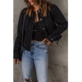 thumbnail image 3 of POGLIP Women's Black Game Day Rugby Graphic Print Distressed Denim Jacket, 3 of 5