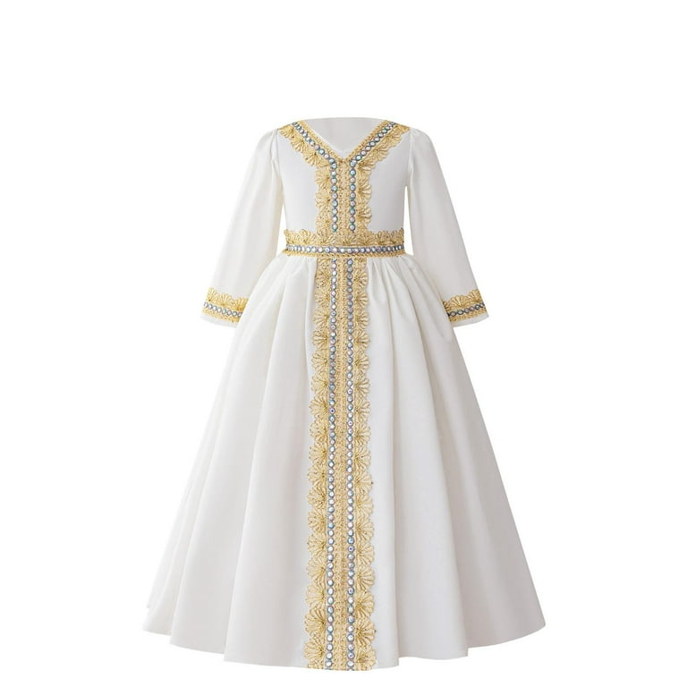 2 Pack Muslim Dresses for Girls Elegant Long Sleeve A-Line Size 4-8  Toddlers Kids Trendy Embroidered V Neck Wedding Guest Prom Dress -  Walmart.com