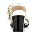 thumbnail image 3 of BLISSFUL STEP Women's Back to School Shoes Slingback Contrast Color Chunky Heel Big Circle Buckle Heeled Sandals Black White 7, 3 of 8
