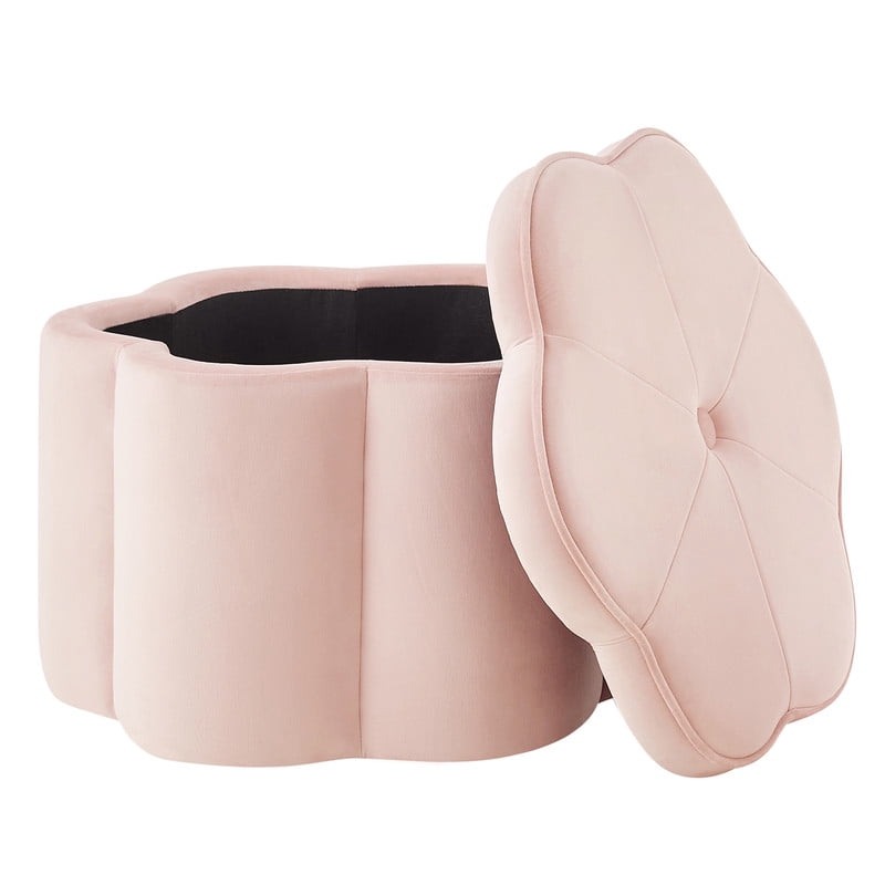 Set of 2 Storage Ottomans, Flower-Shaped Petal Ottoman, Upholstered Velvet Vanity Stool for Living Room & Bedroom, Pink