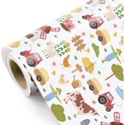 Farmhouse Wrapping Paper Roll - Mini Roll - 17 Inch x 16.5 Feet - Farm Animal Wrapping Paper for Birthday, Baby Shower, Country Present Wrapping