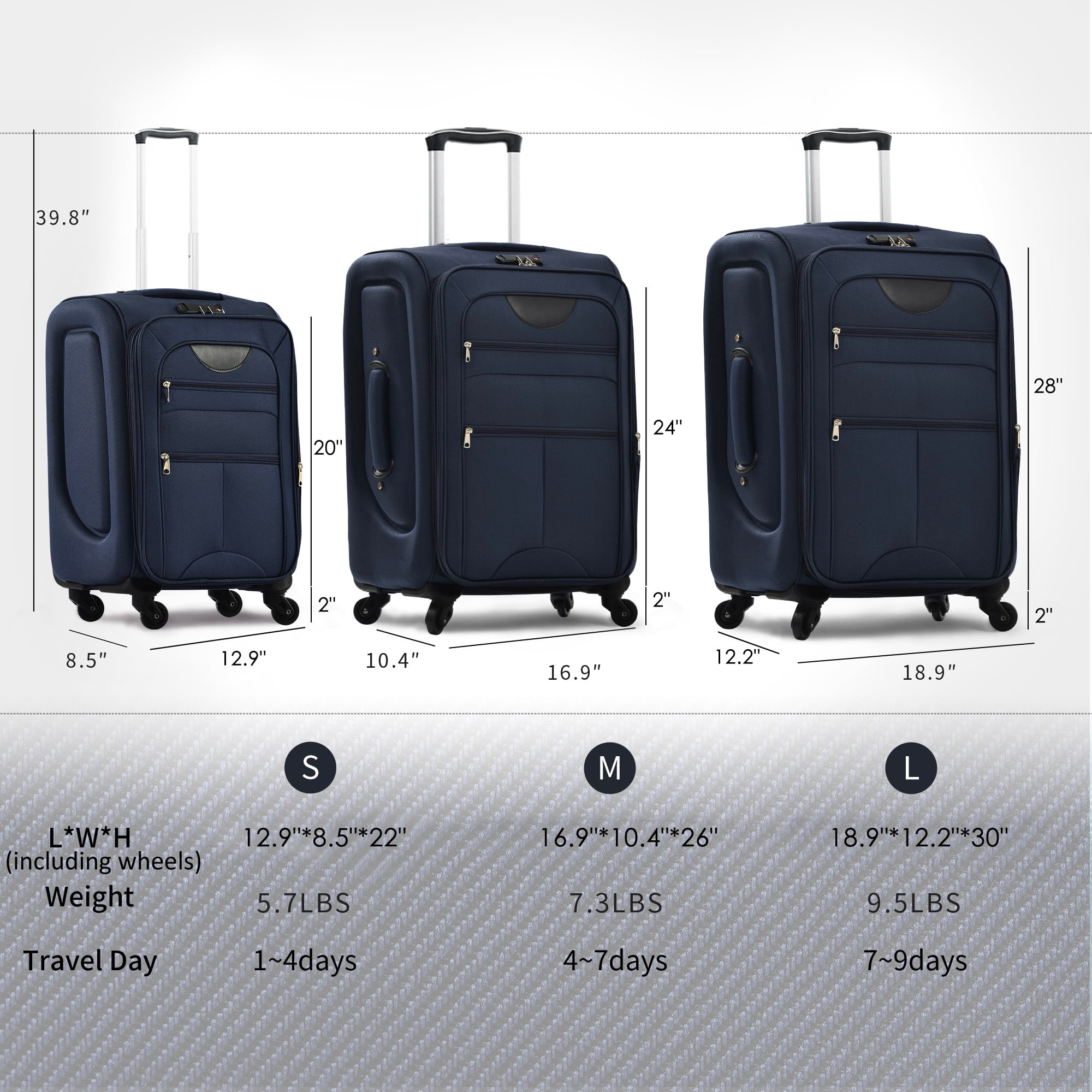Softside Luggage Expandable 3 Piece Set Suitcase Upright Spinner Softshell Lightweight Luggage Travel Set-22/26/30 inches
