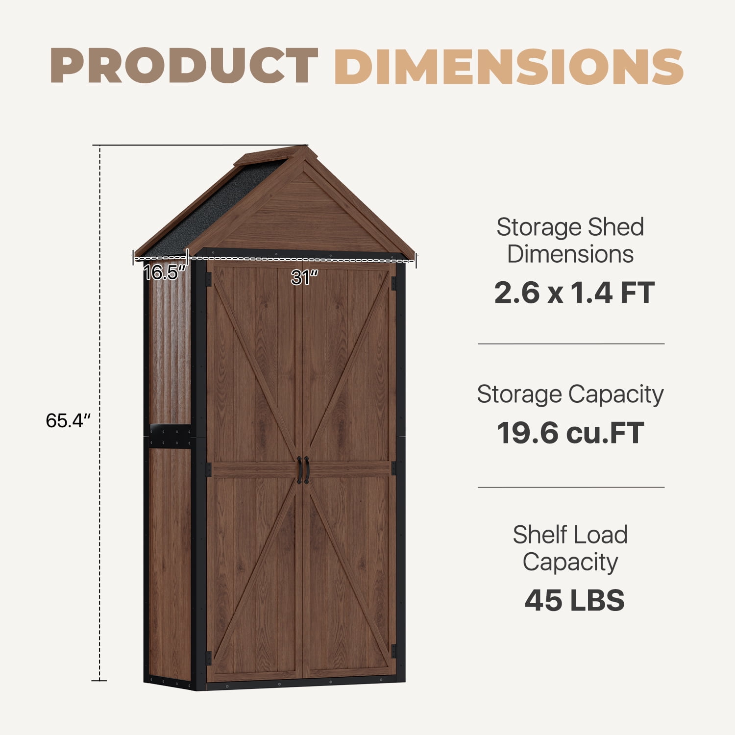 BaPiPro Outdoor Storage Cabinet, Weatherproof Small Storage Shed with Shelves, 20 Cu.ft Wood and Metal Shed for Backyard, Garden, Patio