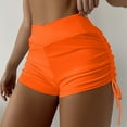 thumbnail image 2 of Mohiass Women High Waisted Swim Shorts V Cut Bikini Swimsuit Bottoms Drawstring Ruched Bathing Suit Board Shorts Saffron L, 2 of 4