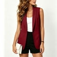 thumbnail image 6 of Olyvenn Womens Notch Lapel Single Button Sleeveless Blazer Vest, Mid Length Straight Cut Side Hand Pockets Tailored Fit Wine XL, 6 of 7