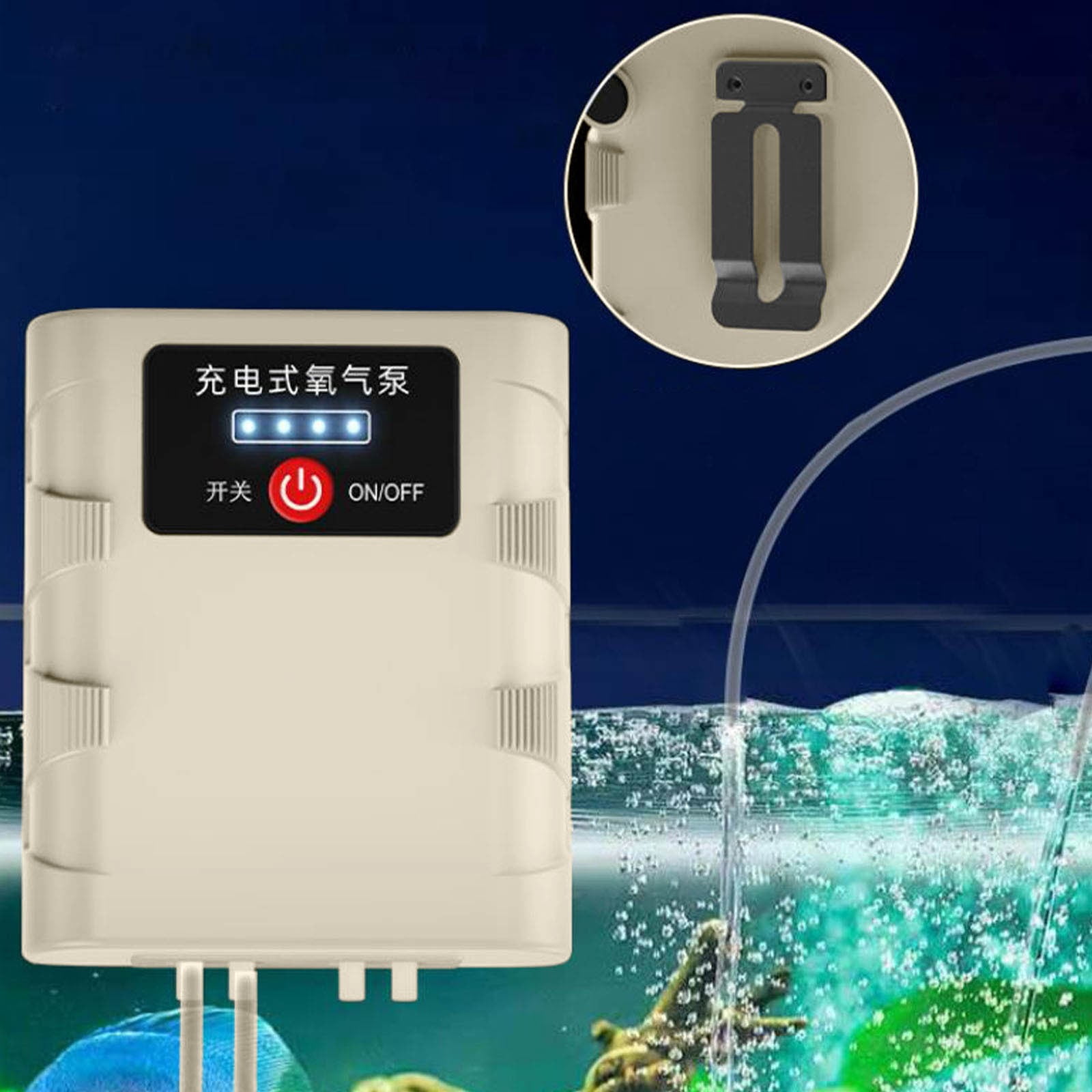 USB Rechargeable Fish Tank Aerator Pump, Lithium Battery Oxygen Pump with 2 Hole and 4 Hole Options, Continuous Aeration for Aquariums Fish Farming Outdoor Use