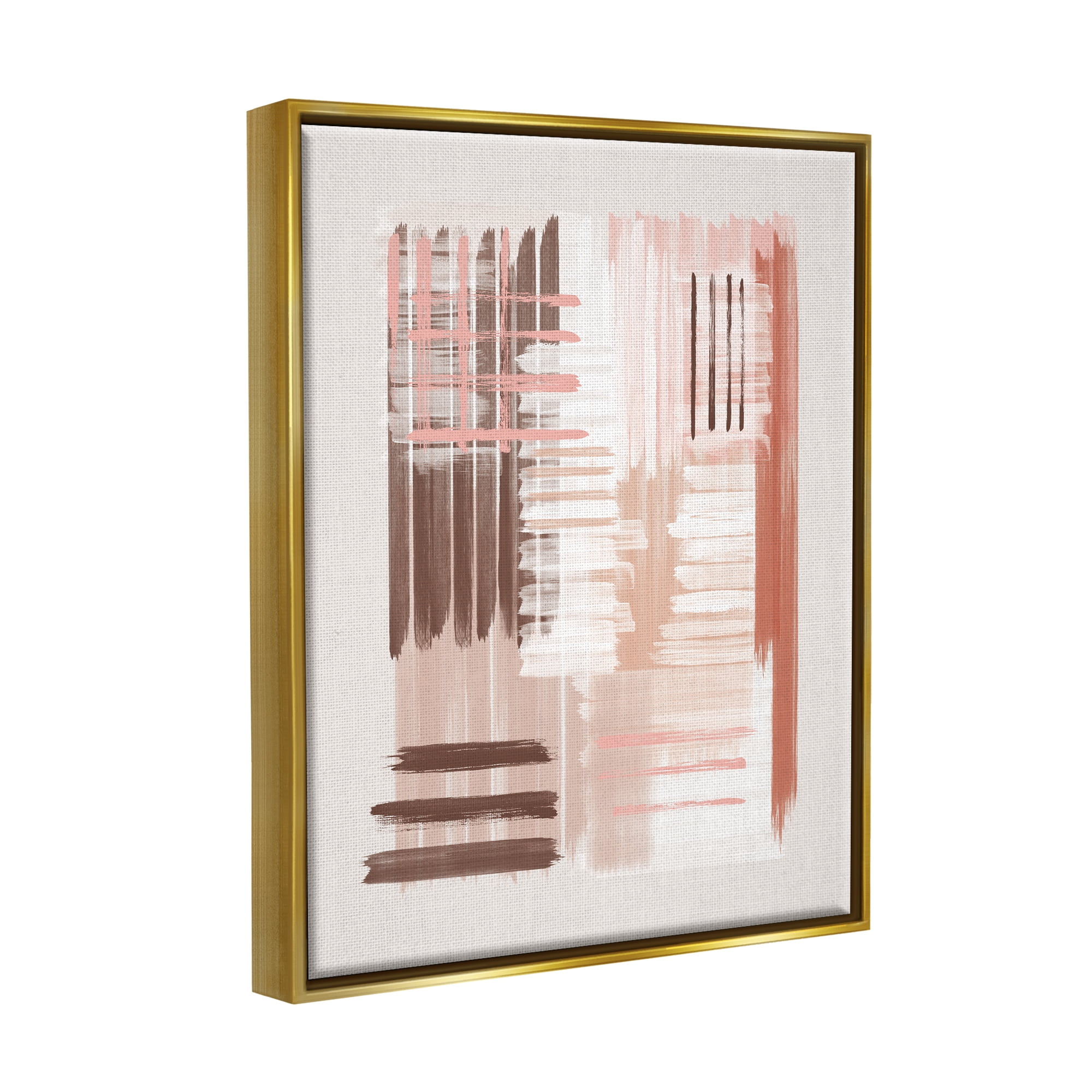 Stupell Industries Hatched Pink & Brown Composition Abstract Painting Gold Floater Framed Art Print Wall Art, 25 x 31