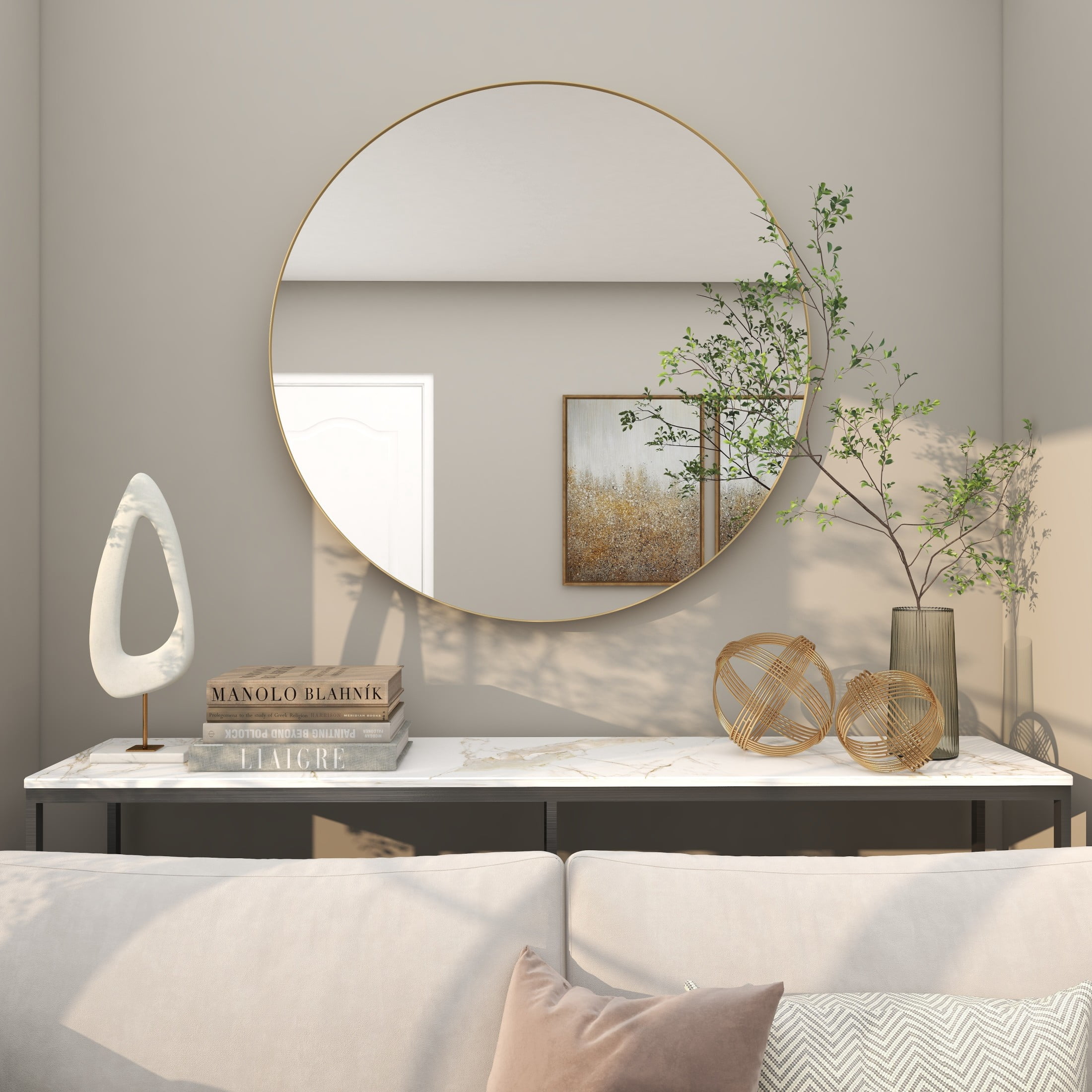 DecMode 42" x 42" Gold Wall Mirror with Thin Frame