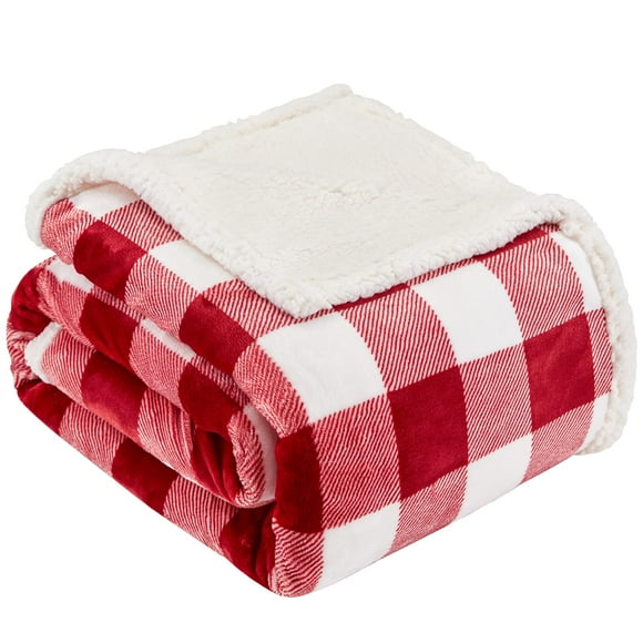 Manta Touchat Sherpa a cuadros de búfalo roja y blanca para Navidad