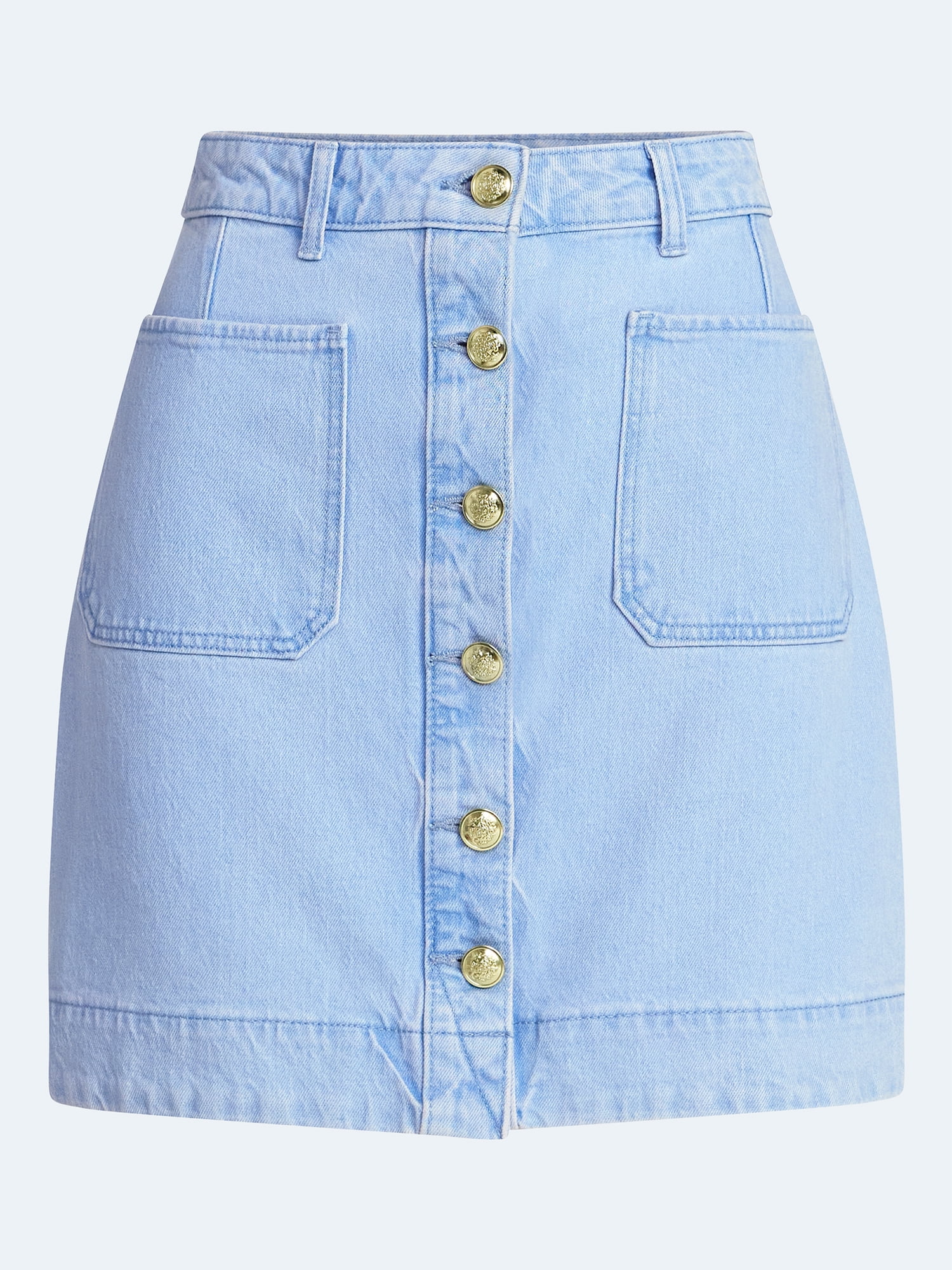 Free Assembly Women's Button Front Denim Mini Skirt, Sizes 0-20