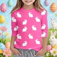 thumbnail image 2 of Girls Easter Bunny Print Casual Tee Shirt Round Neck Three Quarter Sleeve Blouse Top Toddler Kids Clothes, 2 of 4