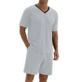 thumbnail image 2 of MINTREUS Men's Pajama Set Short Sleeved V-Neck 2-Piece Pajama Shorts With Pockets Pajamas For Men, 2 of 6
